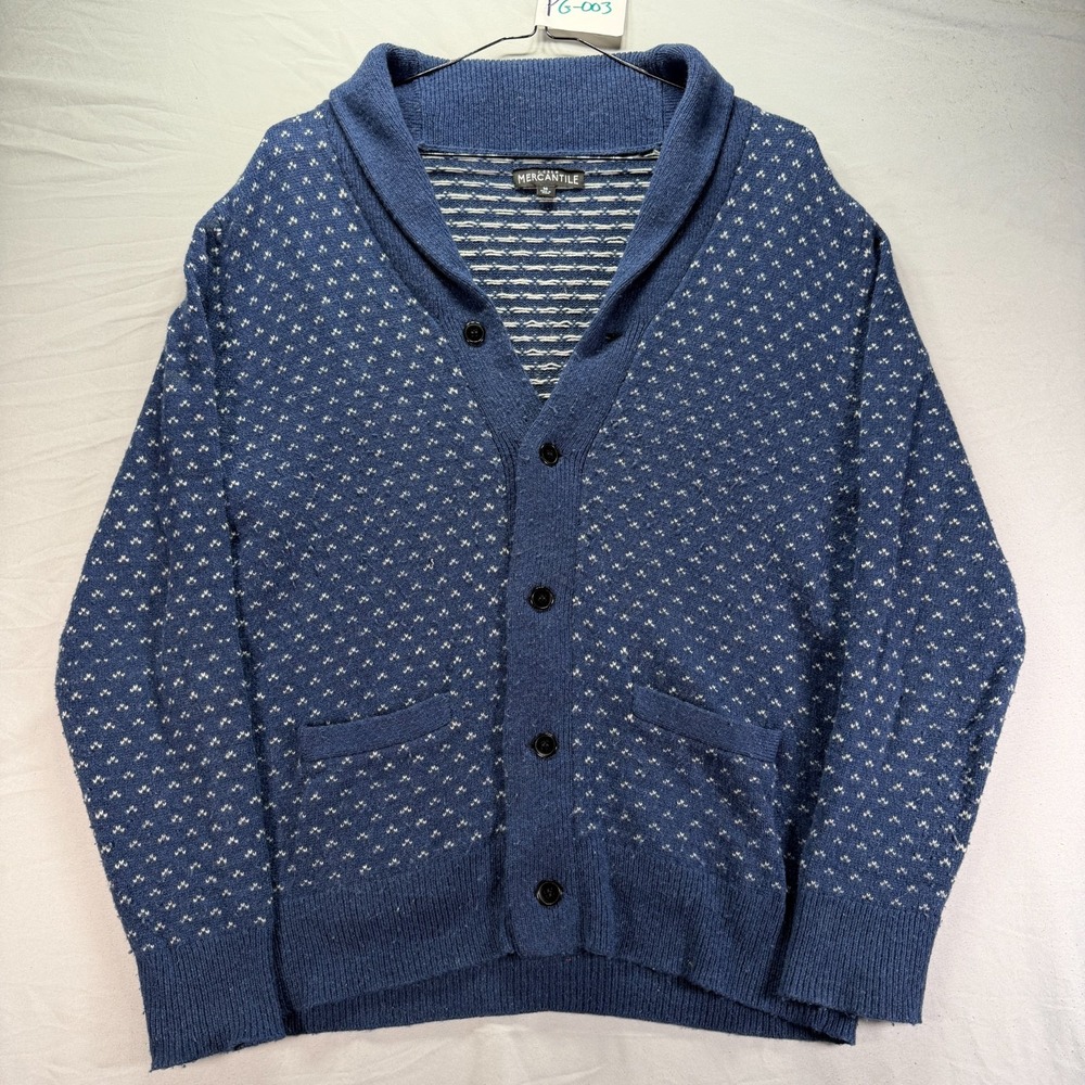 J Crew Birdseye Shawl Collar Cardigan Sweater Men Medium Blue Wool Blend Grandpa